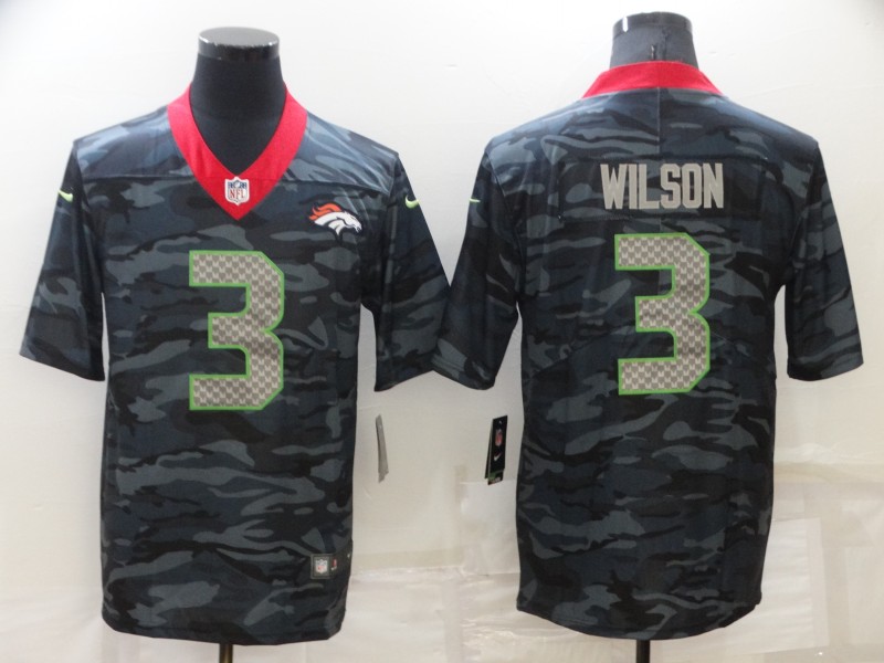 Men's Denver Broncos Russell Wilson #3 Grey Camouflage Jersey